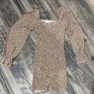 Leopard Print Puff Sleeve Dress